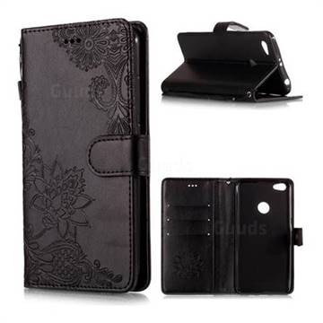 Intricate Embossing Lotus Mandala Flower Leather Wallet Case for Xiaomi Redmi Note 5A - Black