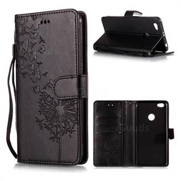 Intricate Embossing Dandelion Butterfly Leather Wallet Case for Xiaomi Redmi Note 5A - Black