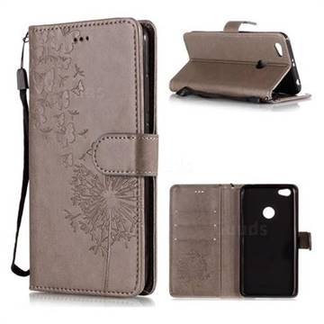Intricate Embossing Dandelion Butterfly Leather Wallet Case for Xiaomi Redmi Note 5A - Gray