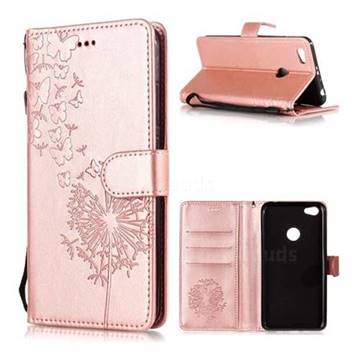 Intricate Embossing Dandelion Butterfly Leather Wallet Case for Xiaomi Redmi Note 5A - Rose Gold