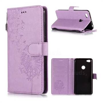 Intricate Embossing Dandelion Butterfly Leather Wallet Case for Xiaomi Redmi Note 5A - Purple