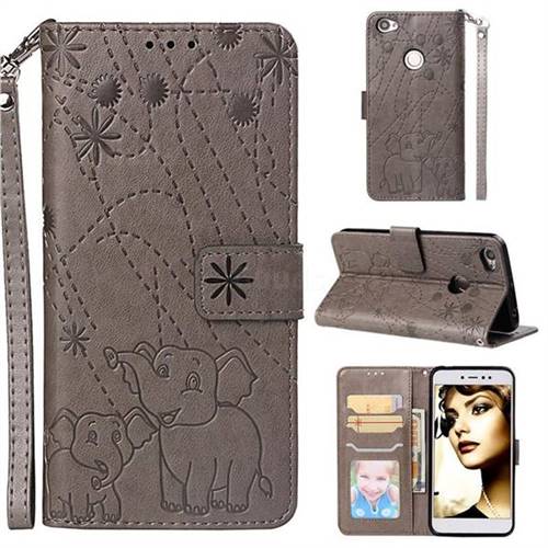 Embossing Fireworks Elephant Leather Wallet Case for Xiaomi Redmi Note 5A - Gray