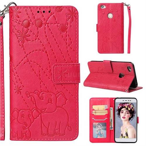 Embossing Fireworks Elephant Leather Wallet Case for Xiaomi Redmi Note 5A - Red
