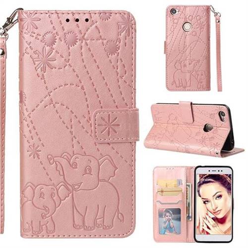 Embossing Fireworks Elephant Leather Wallet Case for Xiaomi Redmi Note 5A - Rose Gold
