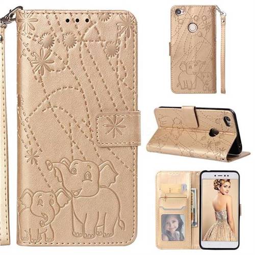 Embossing Fireworks Elephant Leather Wallet Case for Xiaomi Redmi Note 5A - Golden