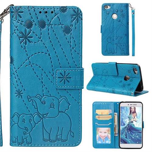 Embossing Fireworks Elephant Leather Wallet Case for Xiaomi Redmi Note 5A - Blue