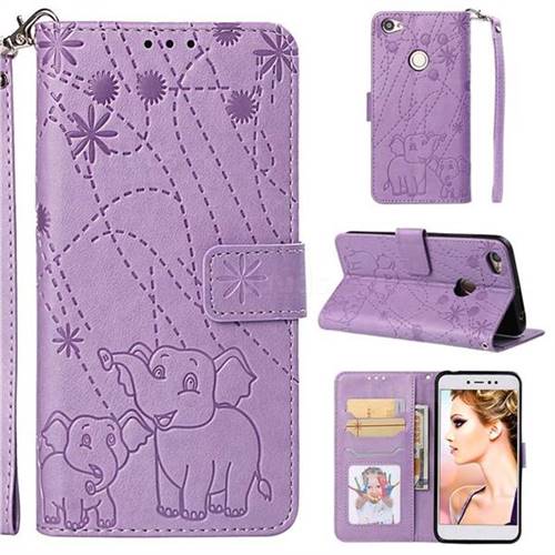 Embossing Fireworks Elephant Leather Wallet Case for Xiaomi Redmi Note 5A - Purple
