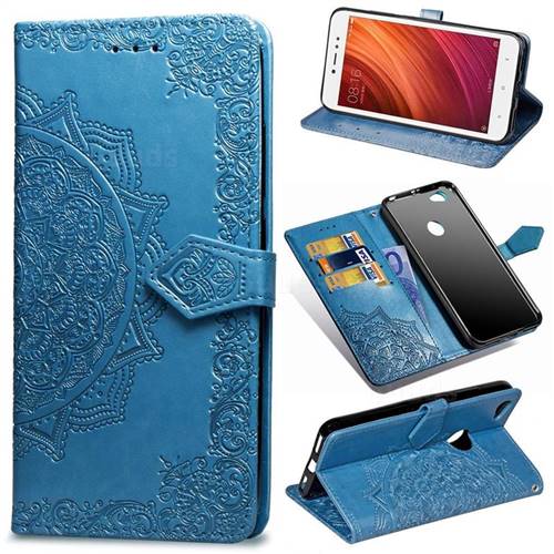 Embossing Imprint Mandala Flower Leather Wallet Case for Xiaomi Redmi Note 5A - Blue