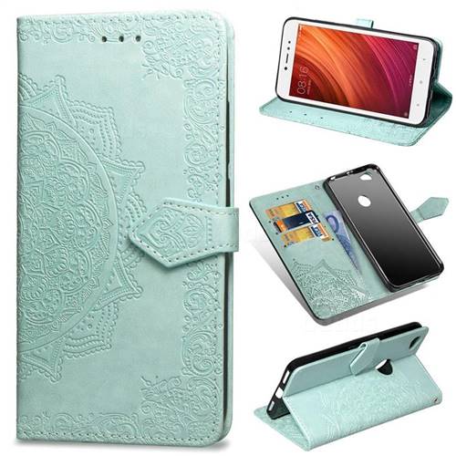 Embossing Imprint Mandala Flower Leather Wallet Case for Xiaomi Redmi Note 5A - Green