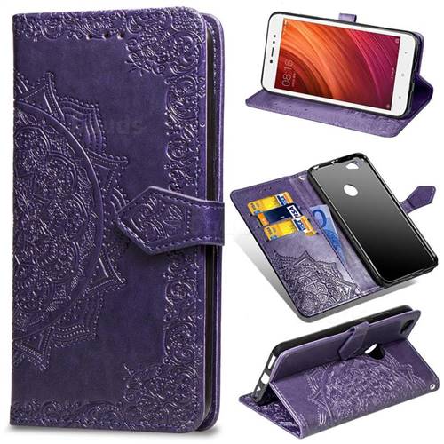 Embossing Imprint Mandala Flower Leather Wallet Case for Xiaomi Redmi Note 5A - Purple