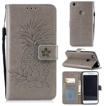 Embossing Flower Pineapple Leather Wallet Case for Xiaomi Redmi Note 5A - Gray