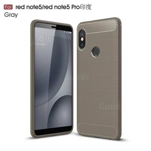 Luxury Carbon Fiber Brushed Wire Drawing Silicone TPU Back Cover for Xiaomi Redmi Note 5 Pro - Gray
