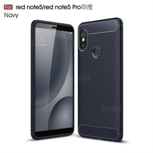 Luxury Carbon Fiber Brushed Wire Drawing Silicone TPU Back Cover for Xiaomi Redmi Note 5 Pro - Navy