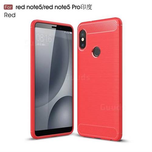Luxury Carbon Fiber Brushed Wire Drawing Silicone TPU Back Cover for Xiaomi Redmi Note 5 Pro - Red