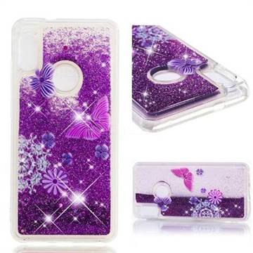 Purple Flower Butterfly Dynamic Liquid Glitter Quicksand Soft TPU Case for Xiaomi Redmi Note 5 Pro