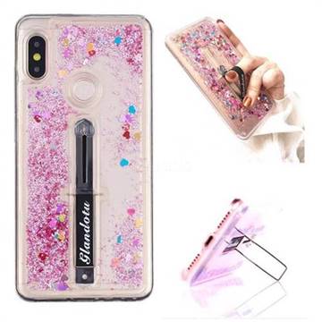 Concealed Ring Holder Stand Glitter Quicksand Dynamic Liquid Phone Case for Xiaomi Redmi Note 5 Pro - Rose