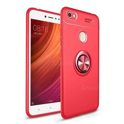Auto Focus Invisible Ring Holder Soft Phone Case for Xiaomi Redmi Note 5 Pro - Red