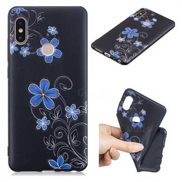 Little Blue Flowers 3D Embossed Relief Black TPU Cell Phone Back Cover for Xiaomi Redmi Note 5 Pro