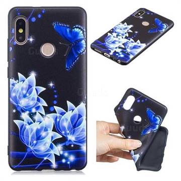 Blue Butterfly 3D Embossed Relief Black TPU Cell Phone Back Cover for Xiaomi Redmi Note 5 Pro
