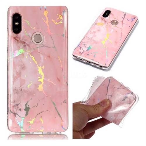 Powder Pink Marble Pattern Bright Color Laser Soft TPU Case for Xiaomi Redmi Note 5 Pro