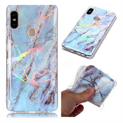 Light Blue Marble Pattern Bright Color Laser Soft TPU Case for Xiaomi Redmi Note 5 Pro