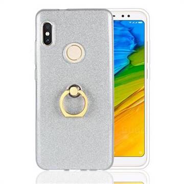 Luxury Soft TPU Glitter Back Ring Cover with 360 Rotate Finger Holder Buckle for Xiaomi Redmi Note 5 Pro - White