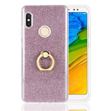 Luxury Soft TPU Glitter Back Ring Cover with 360 Rotate Finger Holder Buckle for Xiaomi Redmi Note 5 Pro - Pink