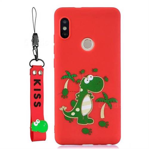 Red Dinosaur Soft Kiss Candy Hand Strap Silicone Case for Xiaomi Redmi Note 5 Pro