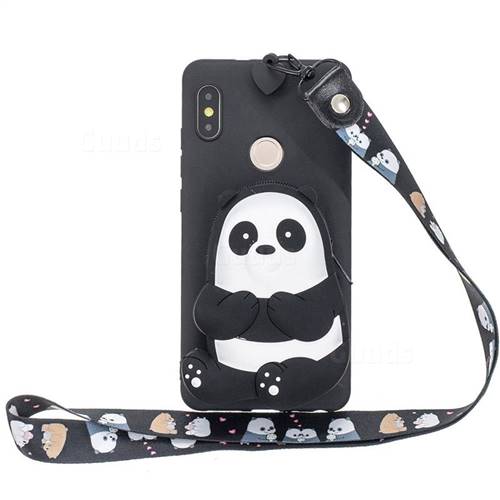 Cute Panda Neck Lanyard Zipper Wallet Silicone Case for Xiaomi Redmi Note 5 Pro