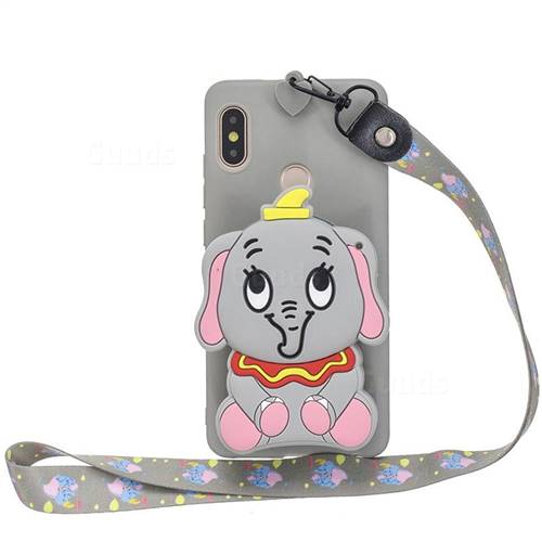 Gray Elephant Neck Lanyard Zipper Wallet Silicone Case for Xiaomi Redmi Note 5 Pro