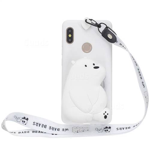White Polar Bear Neck Lanyard Zipper Wallet Silicone Case for Xiaomi Redmi Note 5 Pro