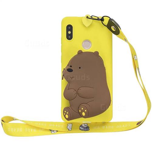 Yellow Bear Neck Lanyard Zipper Wallet Silicone Case for Xiaomi Redmi Note 5 Pro