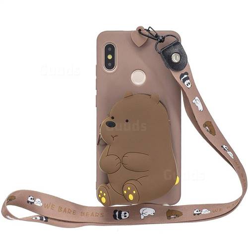 Brown Bear Neck Lanyard Zipper Wallet Silicone Case for Xiaomi Redmi Note 5 Pro