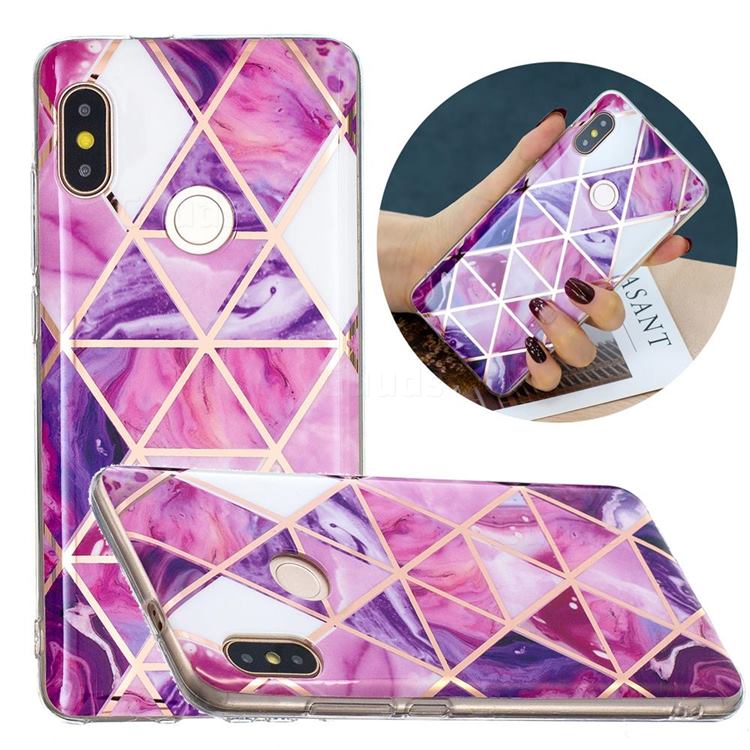 Purple Dream Triangle Painted Marble Electroplating Protective Case for Xiaomi Redmi Note 5 Pro