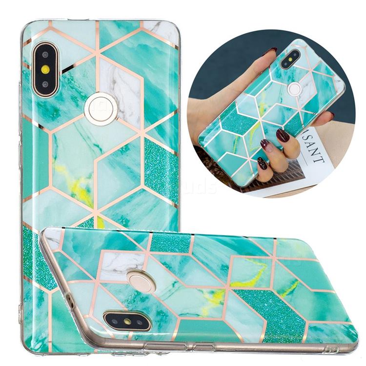 Green Glitter Painted Marble Electroplating Protective Case for Xiaomi Redmi Note 5 Pro