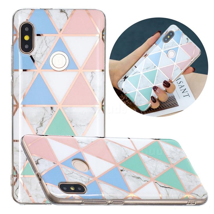 Fresh Triangle Painted Marble Electroplating Protective Case for Xiaomi Redmi Note 5 Pro