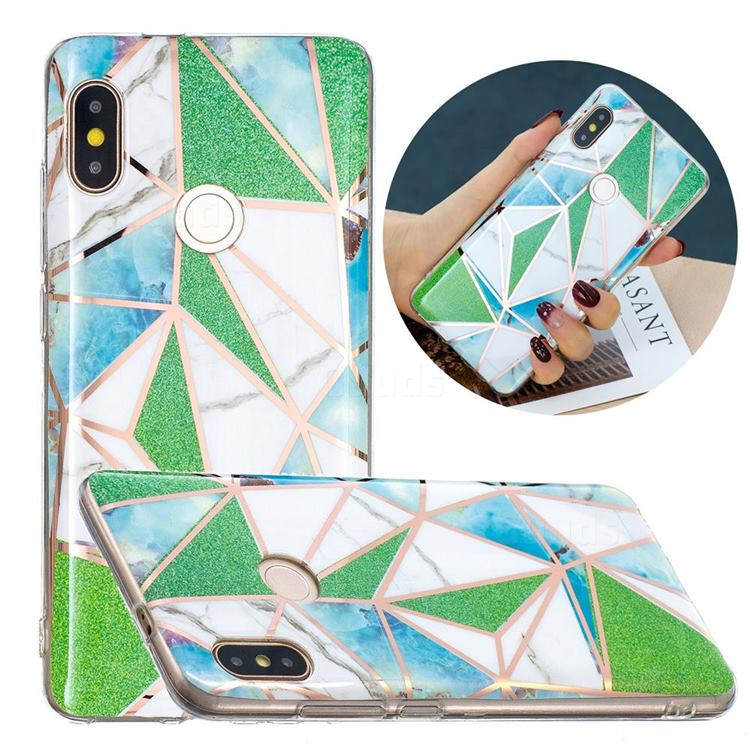 Green Triangle Painted Marble Electroplating Protective Case for Xiaomi Redmi Note 5 Pro