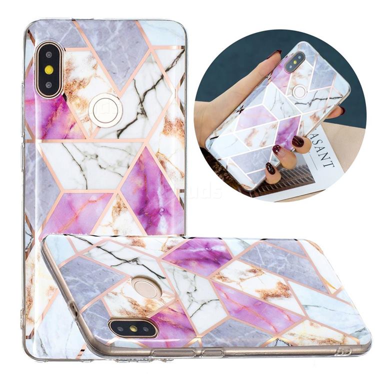 Purple and White Painted Marble Electroplating Protective Case for Xiaomi Redmi Note 5 Pro