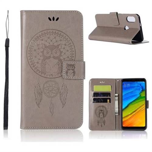 Intricate Embossing Owl Campanula Leather Wallet Case for Xiaomi Redmi Note 5 Pro - Grey