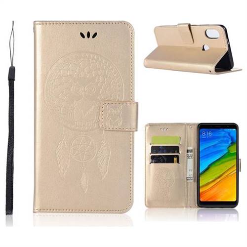 Intricate Embossing Owl Campanula Leather Wallet Case for Xiaomi Redmi Note 5 Pro - Champagne