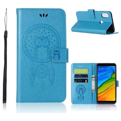 Intricate Embossing Owl Campanula Leather Wallet Case for Xiaomi Redmi Note 5 Pro - Blue