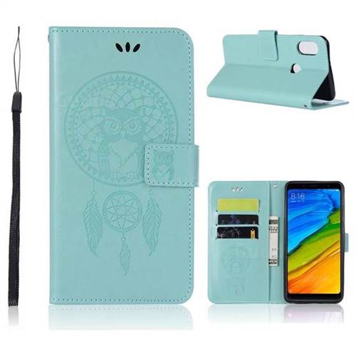 Intricate Embossing Owl Campanula Leather Wallet Case for Xiaomi Redmi Note 5 Pro - Green