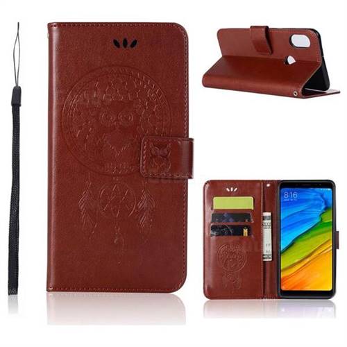 Intricate Embossing Owl Campanula Leather Wallet Case for Xiaomi Redmi Note 5 Pro - Brown