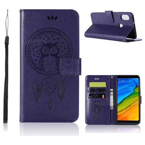 Intricate Embossing Owl Campanula Leather Wallet Case for Xiaomi Redmi Note 5 Pro - Purple