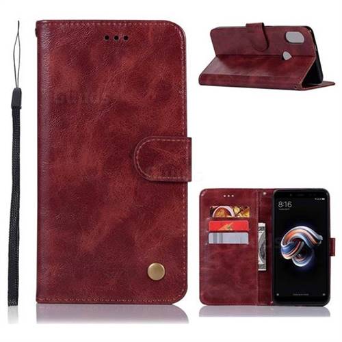 Luxury Retro Leather Wallet Case for Xiaomi Redmi Note 5 Pro - Wine Red