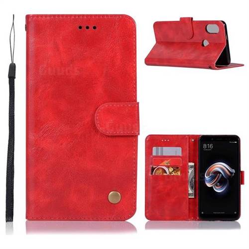Luxury Retro Leather Wallet Case for Xiaomi Redmi Note 5 Pro - Red