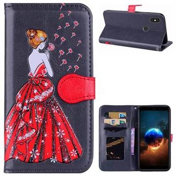 Dandelion Wedding Dress Girl Flash Powder Leather Wallet Holster Case for Xiaomi Redmi Note 5 Pro - Concrete Grey