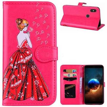 Dandelion Wedding Dress Girl Flash Powder Leather Wallet Holster Case for Xiaomi Redmi Note 5 Pro - Rose