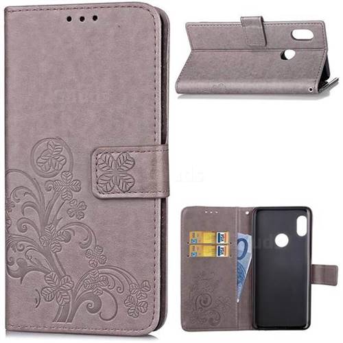 Embossing Imprint Four-Leaf Clover Leather Wallet Case for Xiaomi Redmi Note 5 Pro - Grey