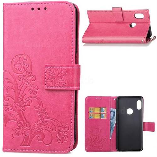 Embossing Imprint Four-Leaf Clover Leather Wallet Case for Xiaomi Redmi Note 5 Pro - Rose